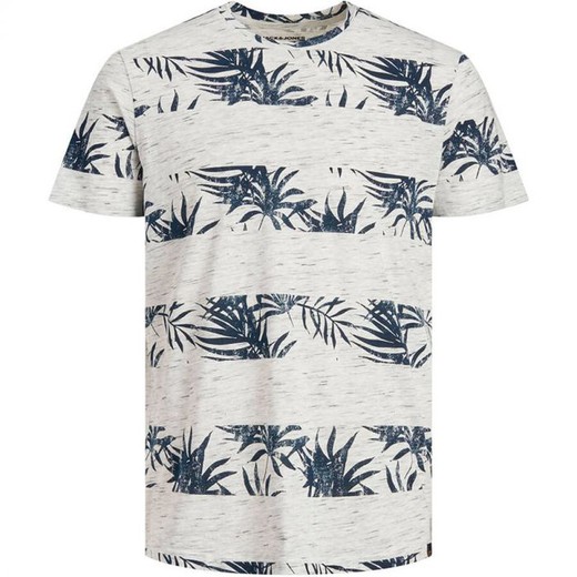 Camiseta m/c con rayas & hojas palmeras Jack & Jones Cloud Dancer