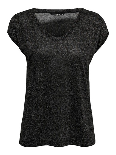 Camiseta m/c de cuello pico lurex Only Black