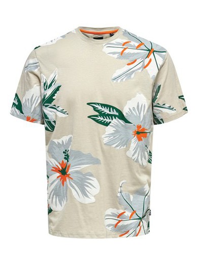 Camiseta m/c estampada flores tropicales Only & Sons Silver Mink