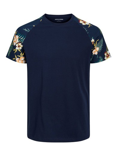 Camiseta m/c ranglán con estampado tropical hombros Jack & Jones Navy Blazer