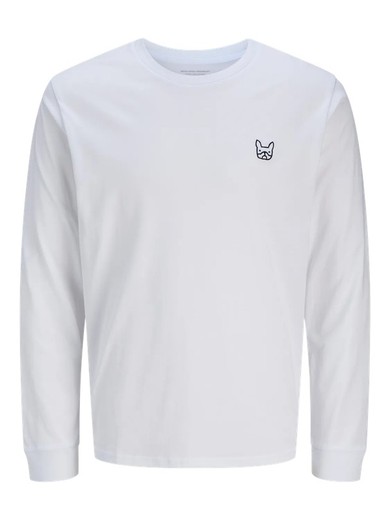 Camiseta m/l con pequeño logo bulldog bordado Jack & Jones Bright White