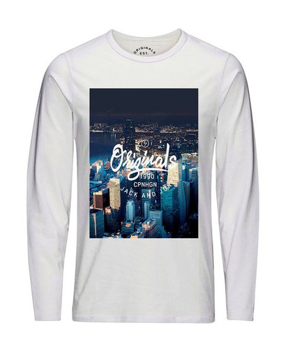Jack & Jones Cloud Dancer City Print Long Sleeve T-Shirt