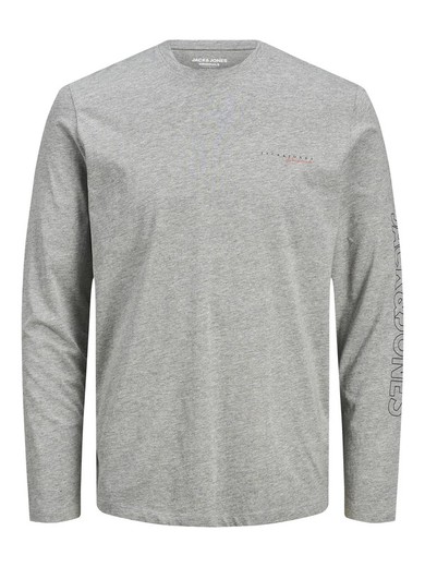 T-shirt uni M / S avec lettres sur la manche Jack & Jones gris clair Mela