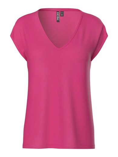 Camiseta s/m básica con cuello pico Pieces Pink