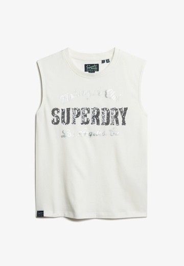 Camiseta s/m con letras branding Superdry Ecru