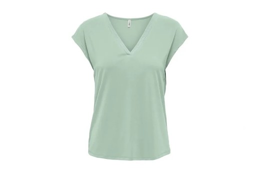 Camiseta s/m de cuello pico repuntes Only Subtle Green