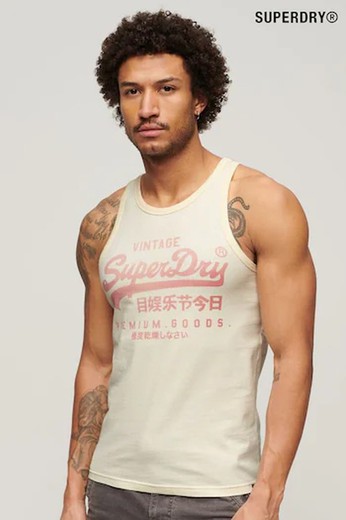 Camiseta tirantes con letras branding efecto delavado Superdry Cream White