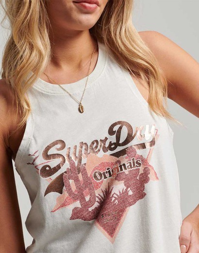 Camiseta tirantes con print branding Superdry Off White