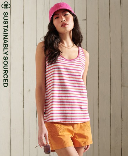 Camiseta tirantes rayas bicolor Superdry Coral