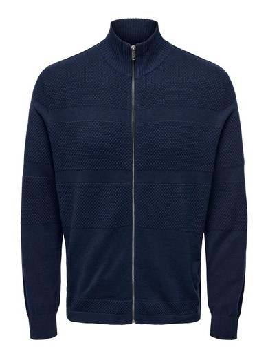 Cardigan con cremallera de punto granulado Only & Sons Navy Blazer