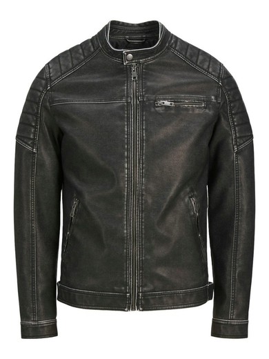 Cazadora de polipiel envejecida Jack & Jones Black