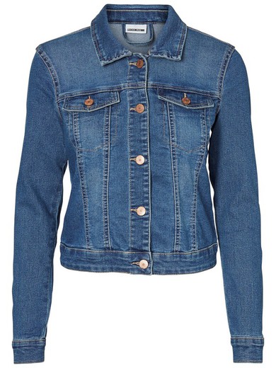 Noisy May Medium Blue Worn Stretch Basic Denim Jacket