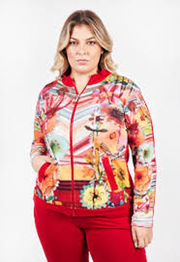 Chaqueta con cremallera estampada multicolor Bagoraz Rojo