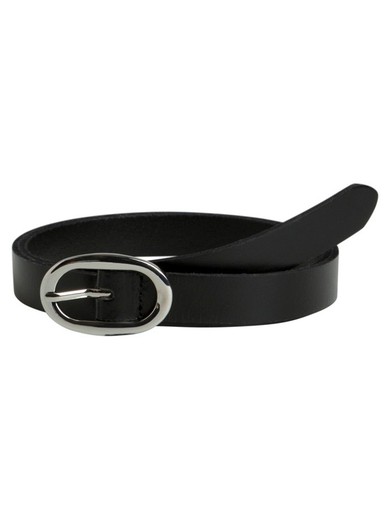 Thin Leather Belt with Rounded Buckle Pieces Black