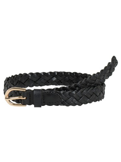 Pieces Black Fine Braided Leather Belt