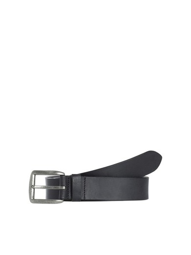 Thick Leather Belt with Silver Buckle Pieces Black