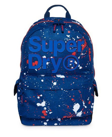 Superdry - Sac à dos avec taches de peinture et autocollant bleu cobalt