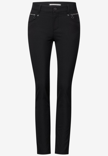 Pantalón 5 bolsillos MW con detalle cremalleras Street One Black