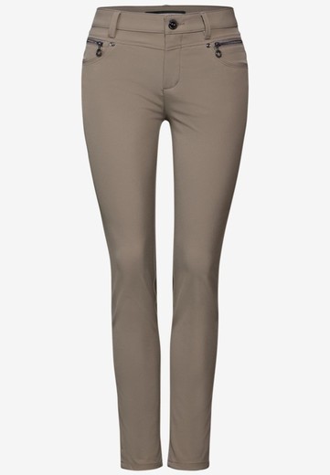 Pantalón 5 bolsillos MW con detalle cremalleras Street One Summer Brown