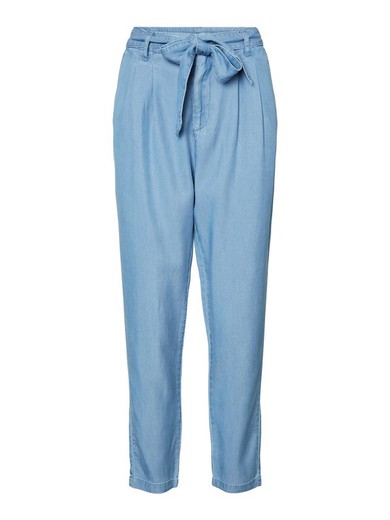 Pantalón ancho con cinturón Vero Moda Light Blue Den