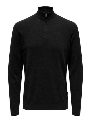 Polo con cremallera 1/4 liso Only & Sons Black