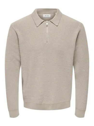 Polo de punto con cremallera Only & Sons Silver Mink