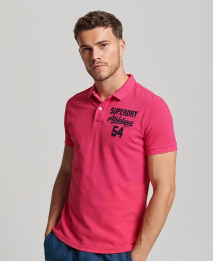 Polo m/c piqué con letras branding bordadas Superdry Raspberry