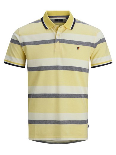 Jack & Jones Sun Yellow wide striped piqué polo shirt