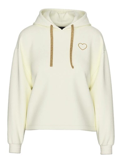 Sudadera con capucha con detalles dorados Pieces White Pepper