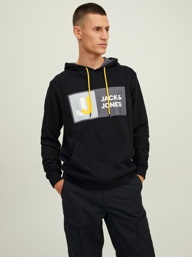Sudadera con capucha y serigrafía branding Jack & Jones Black