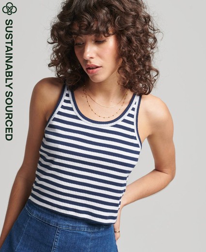 Top corto canalé rayas Superdry Navy