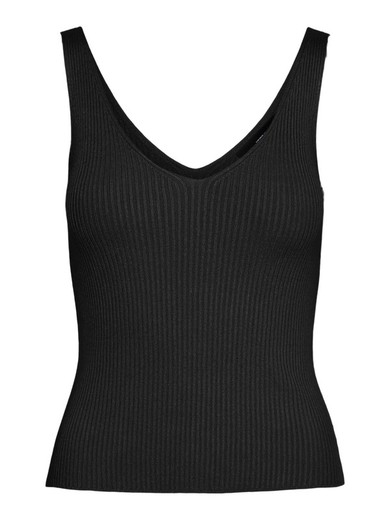 Top de punto canalé en cuello V Vero Moda Black