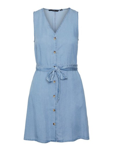 Vestido s/m corto tencel liso Vero Moda Light Blue Den