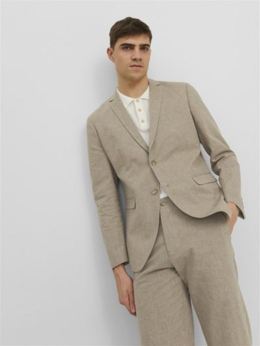 Americana 2 botones ajustada lino Jack & Jones Beige