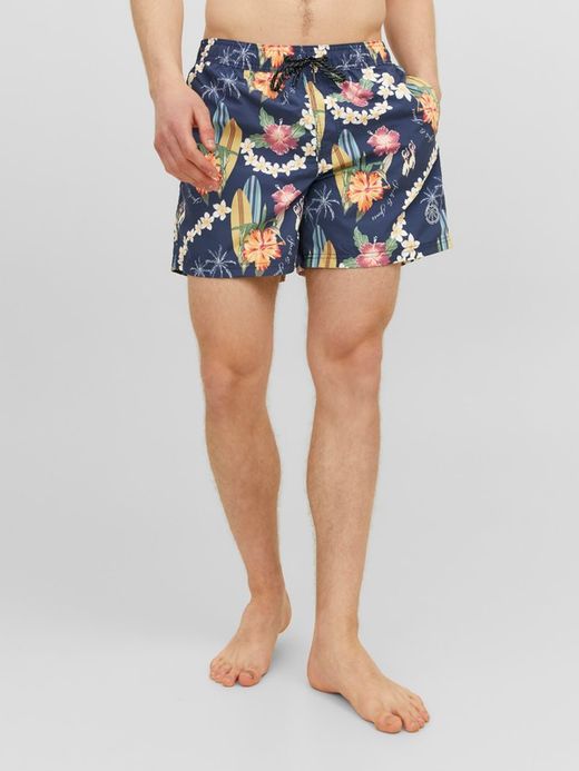 Bañador con dibujos tablas de surf & flores tropicales Jack & Jones Sky Captain