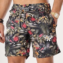 Costume da bagno con stampa di foglie tropicali Blend Of America Black