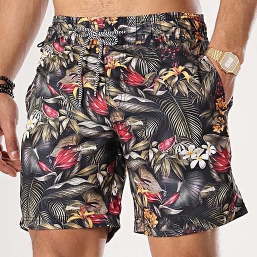 Costume da bagno con stampa di foglie tropicali Blend Of America Black