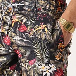 Costume da bagno con stampa di foglie tropicali Blend Of America Black