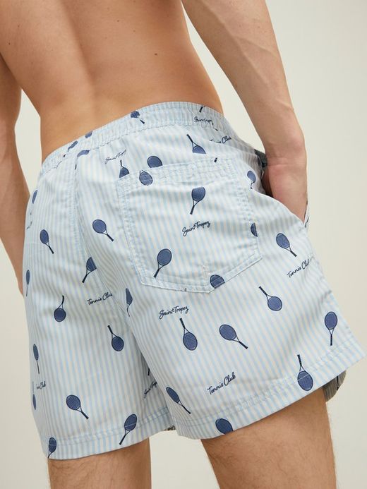 Bañador con rayas y dibujo raquetas tennis Jack & Jones Cashmere Blue