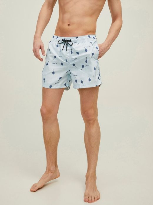 Bañador con rayas y dibujo raquetas tennis Jack & Jones Cashmere Blue