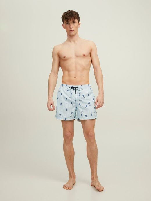 Bañador con rayas y dibujo raquetas tennis Jack & Jones Cashmere Blue