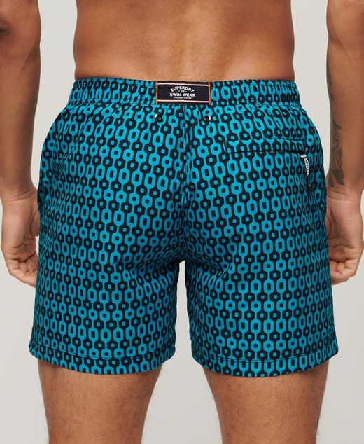 Bañador corto con dibujo geométrico Superdry Navy Blazer