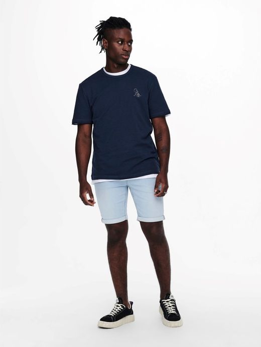 Bermuda 5 bolsillos tejana de aspecto desgastado Only & Sons Blue Denim