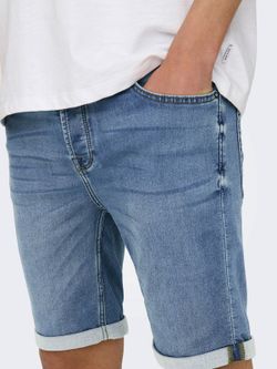 Bermuda 5 bolsillos tejana de aspecto desgastado Only & Sons Blue Denim