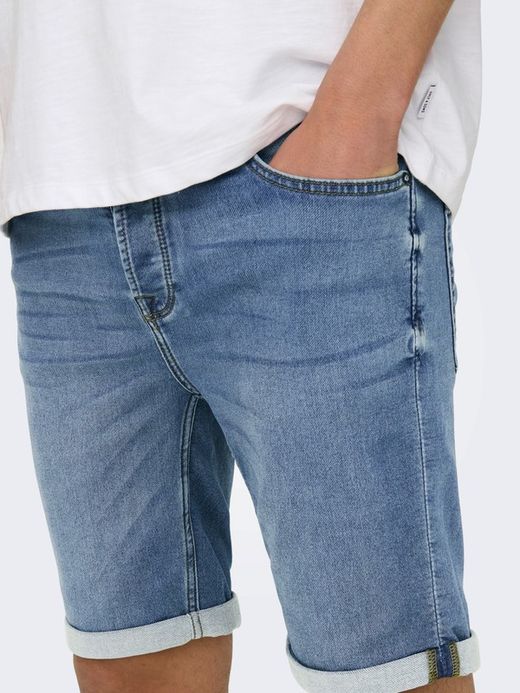 Bermuda 5 bolsillos tejana de aspecto desgastado Only & Sons Blue Denim