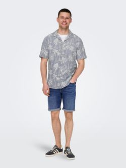 Bermuda 5 bolsillos tejana de aspecto desgastado Only & Sons Dark Blue