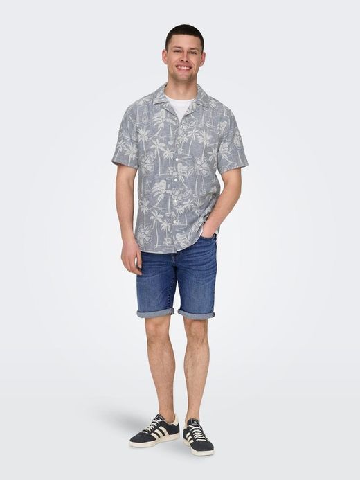 Bermuda 5 bolsillos tejana de aspecto desgastado Only & Sons Dark Blue