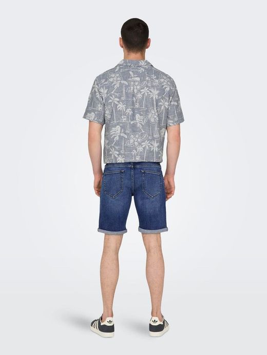 Bermuda 5 bolsillos tejana de aspecto desgastado Only & Sons Dark Blue