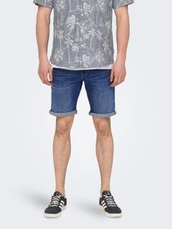 Bermuda 5 bolsillos tejana de aspecto desgastado Only & Sons Dark Blue