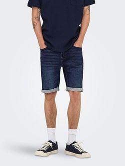 Bermuda 5 bolsillos tejana de aspecto desgastado Only & Sons Dark Blue
